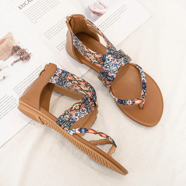 Bohême Marron Désinvolte Plage Plate Sandales 2021 X-Strap Peep Toes / Bout Ouvert Sandales Femme