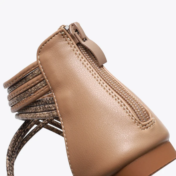 Bohême Beige Plage Plate Sandales Femme 2021 Bride Cheville Peep Toes / Bout Ouvert Sandales