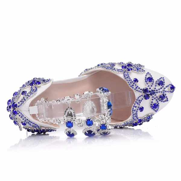 Charmant Königliches Blau Brautschuhe 2018 Kristall Strass 14 cm Stilettos Runde Zeh Hochzeit Hochhackige