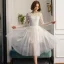 Chic / Beautiful White Beach Wedding Dresses 2018 A-Line / Princess Lace Flower Scoop Neck Backless Long Sleeve Tea-length Wedding