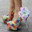 Flower Fairy Multi-Colors Prom Pumps 2018 Lace Handmade  Flower 14 cm Rhinestone Stiletto Heels Round Toe Pumps
