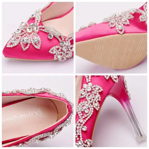 Charmant Fuchsie Brautschuhe 2018 Strass 8 cm Kristall Stilettos Spitzschuh Hochzeit Pumps