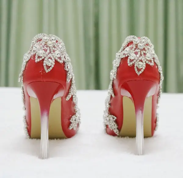 Chinese style Red Wedding Shoes 2018 Rhinestone 9 cm Crystal Stiletto Heels Pointed Toe Wedding Pumps