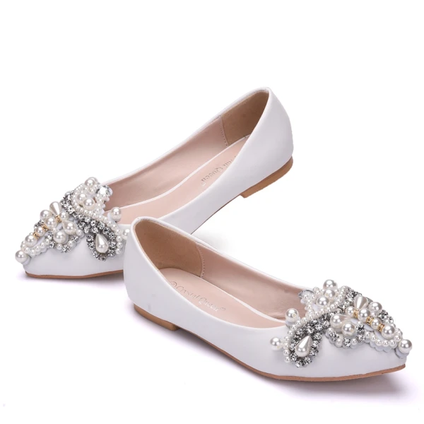 Mote Hvit Casual Damesko 2018 Perle Rhinestone Spisse Flate