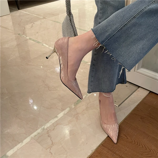 Mode Rosa Abend Pailletten Pumps Hochhackige 2021 7 cm Stilettos Spitzschuh Pumps