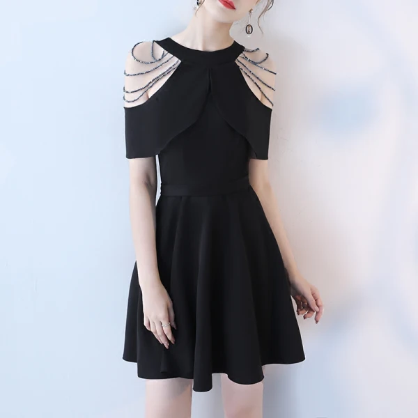 Simple Bleu Roi de retour Robe De Graduation 2018 Princesse Perlage épaules Manches Courtes Courte Robe De Ceremonie