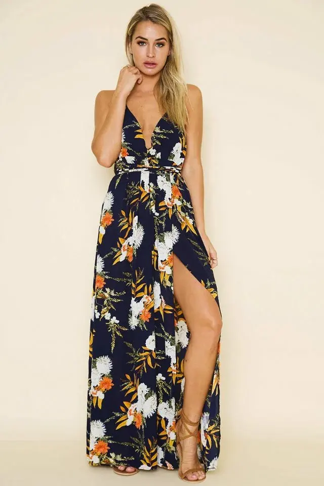 knee length dresses for ladies Baltic Born Womens Katherine Maxi Dress | Cream + Rust Floral main image 0