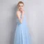 Modest / Simple Sky Blue Bridesmaid Dresses 2018 A-Line / Princess Shoulders Backless Short Sleeve Floor-Length / Long Wedding Party Dresses