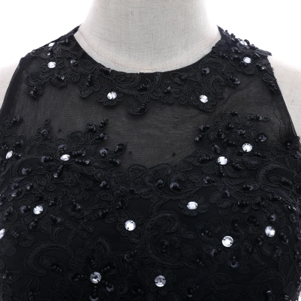 Chic / Belle 2 Pièces Noire Robe De Soirée 2018 Trompette / Sirène Encolure Dégagée Sans Manches Perlage En Dentelle Fleur Paillettes Faux Diamant Dos Nu Train De Balayage Robe De Ceremonie