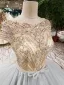 Sparkly Vintage / Retro Grey Handmade  Beading Prom Dresses 2019 Ball Gown Scoop Neck Crystal Pearl Sequins Short Sleeve Backless Bow Cathedral Train Formal Dresses