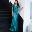 Scintillantes Bleu Marine Paillettes Robe De Soirée 2019 Princesse V-Cou Manches Courtes Dos Nu Longue Robe De Ceremonie