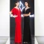 Chic / Belle Noire Robe De Soirée 2019 Trompette / Sirène Col Haut En Dentelle Fleur Manches Courtes Longue Robe De Ceremonie