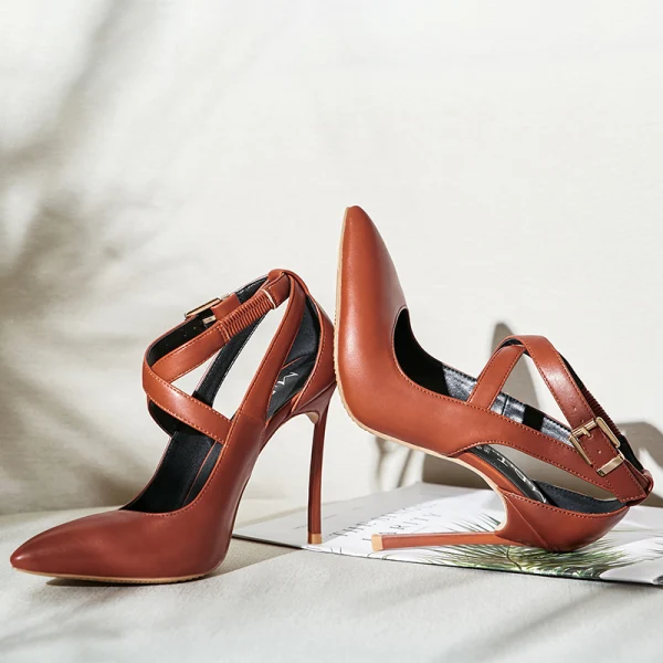 Chic / Beautiful Red Evening Party Womens Shoes 2019 Ankle Strap 10 cm Stiletto Heels Pointed Toe High Heels