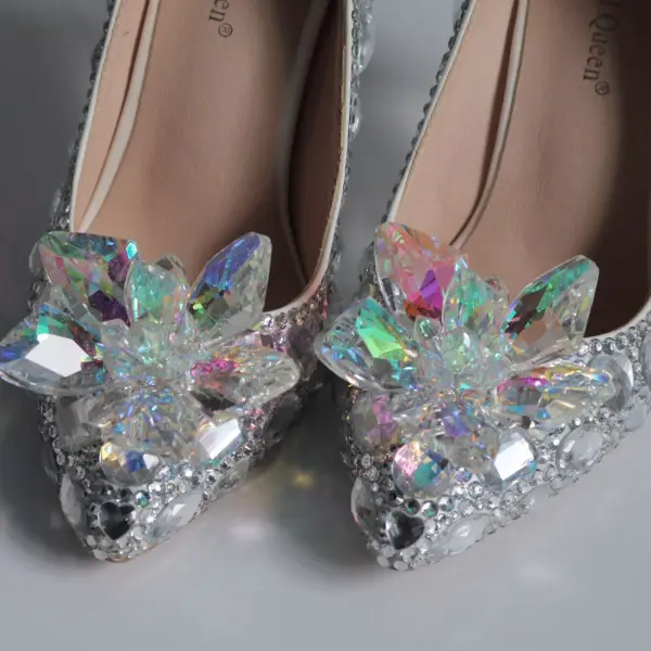 Charmant Multifarben Aschenputtel Kristall Brautschuhe 2019 Strass 9 cm Stilettos Spitzschuh Hochzeit Pumps