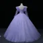 Elegant Lavender Beading Lace Flower Sequins Prom Dresses 2022 Ball Gown Scoop Neck Long Sleeve Prom Floor-Length / Long Formal Dresses