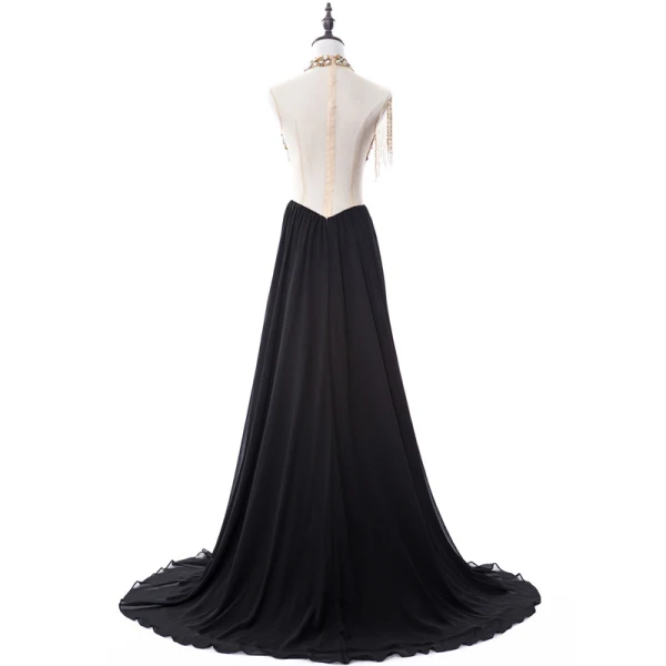 Glittrande Aftonklänningar 2017 Ärmlös Beading Kristall Paljetter Chiffong Rhinestone Tassel Formella Klänningar Svep Tåg