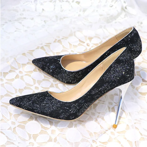 Scintillantes Doré Chaussure De Mariée 2018 Paillettes 10 cm Talons Aiguilles À Bout Pointu Mariage Escarpins