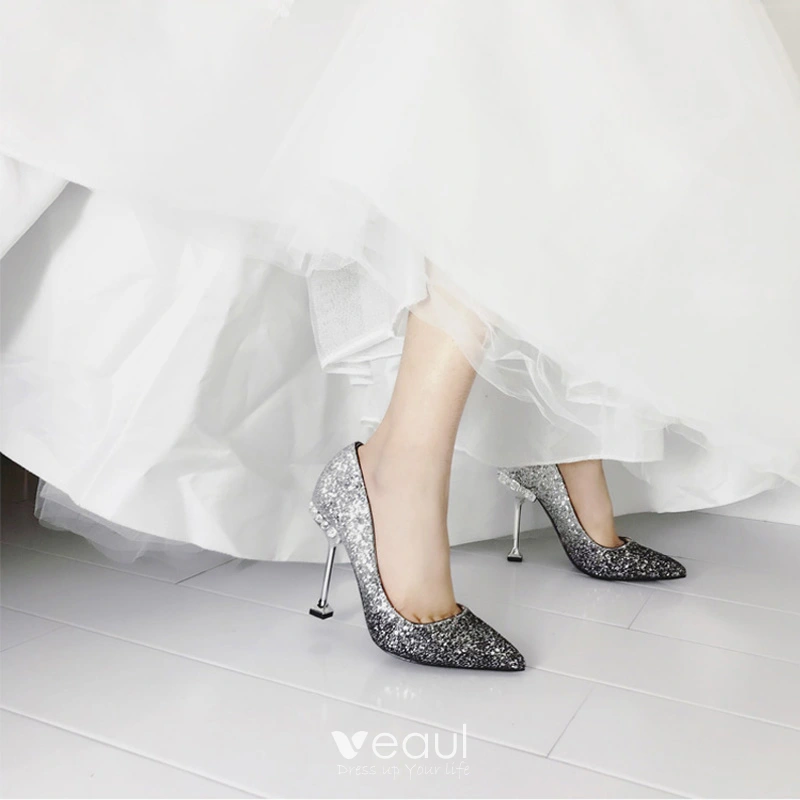 Dark silver wedding on sale shoes