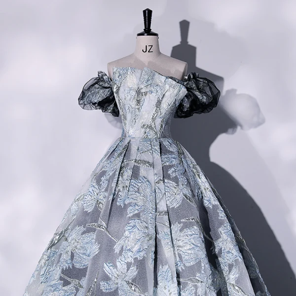 Chic / Belle Gris Robe De Bal 2022 Bustier Gonflée Manches Courtes Paillettes Dos Nu Longue Robe De Ceremonie