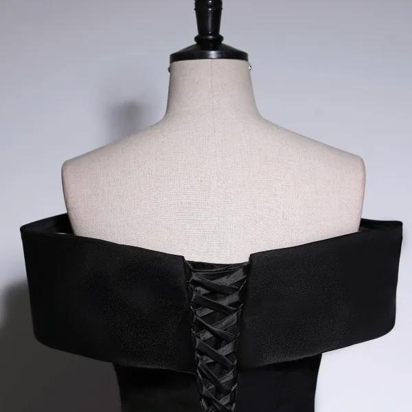 Fashion Black Prom Dresses 2023 Trumpet / Mermaid Off-The-Shoulder Sleeveless Backless Bow Floor-Length / Long Prom Formal Dresses