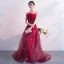 Sparkly Burgundy Evening Dresses  2018 A-Line / Princess Lace Flower Rhinestone Sequins Strapless Backless Sleeveless Sweep Train Formal Dresses