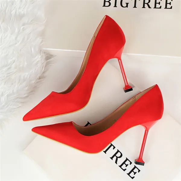 Affordable Black Office Pumps 2019 Suede 9 cm Stiletto Heels Pointed Toe Pumps