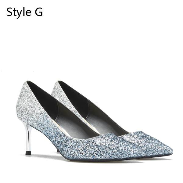 Sparkly Silver Evening Party Pumps 2019 Leather Sequins 6 cm Stiletto Heels Pointed Toe Pumps