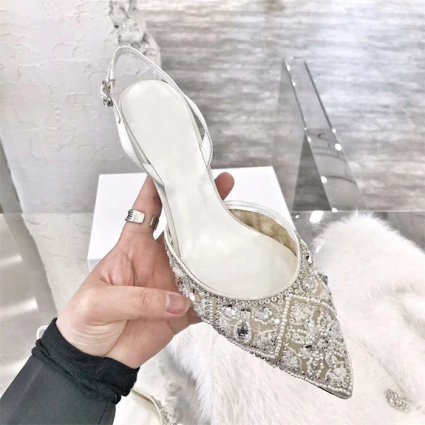 Fine Svart Aften Damesko 2019 Lær Beading Krystall Rhinestone 10 cm Stiletthæler Spisse Høyhælte