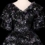 Sparkly Black Prom Dresses 2019 A-Line / Princess V-Neck Star Sequins Lace Flower 1/2 Sleeves Floor-Length / Long Formal Dresses