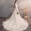 Charming Champagne Wedding Dresses 2019 A-Line / Princess Scoop Neck Star Lace Flower 3/4 Sleeve Backless Court Train