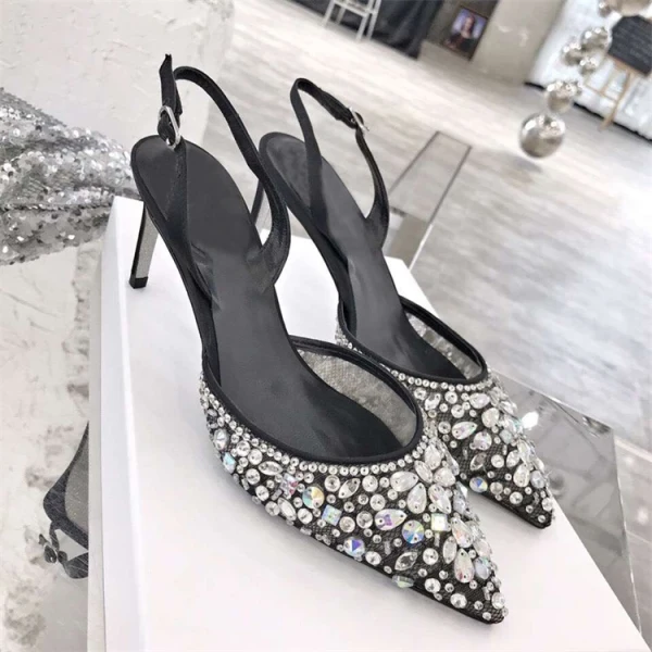 Chic / Beautiful Black Casual Womens Shoes 2019 Leather Sequins Rhinestone 10 cm Stiletto Heels Pointed Toe High Heels