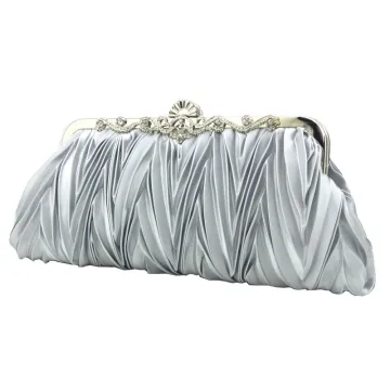 Klassieke Elegante Zilveren Handtassen Gestreept Kralen Rhinestone Velour Huwelijk Feest Accessoires 2019