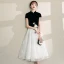 Chinese style Black Homecoming Graduation Dresses 2019 A-Line / Princess High Neck Lace Flower Star Short Sleeve Tea-length Formal Dresses