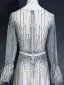 Haut de Gamme Champagne Robe De Soirée 2019 Princesse Encolure Dégagée Fait main Perlage Faux Diamant Ceinture Manches Longues Plumes Longue Robe De Ceremonie