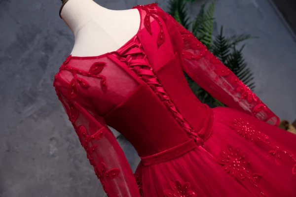 Chic / Beautiful Navy Blue Prom Dresses 2019 A-Line / Princess Scoop Neck Beading Pearl Suede Flower Sequins Long Sleeve Floor-Length / Long Formal Dresses
