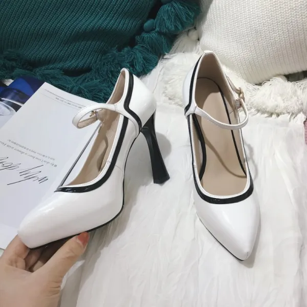 Simple Noire Promo Cuir Escarpins 2021 11 cm Talons Aiguilles À Bout Pointu Escarpins Talons Hauts