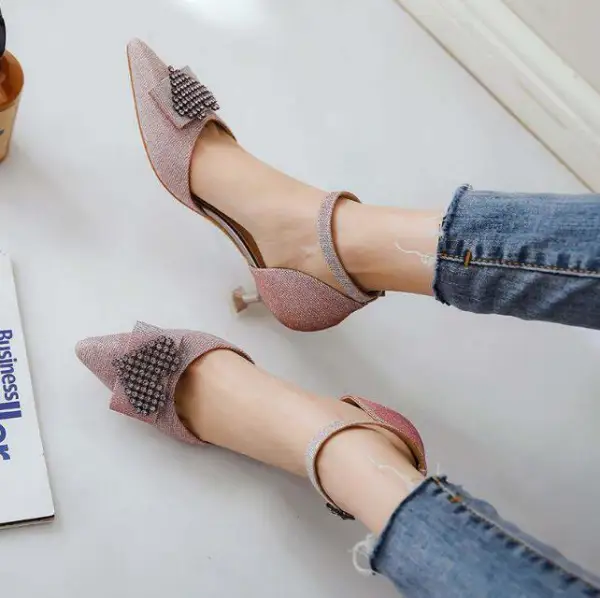 Abordable Noire Soirée Chaussures Femmes 2019 Faux Diamant 5 cm Talons Aiguilles À Bout Pointu Talons Hauts