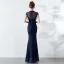 Classy Burgundy Evening Dresses  2019 Trumpet / Mermaid Scoop Neck Beading Tassel Sequins Short Sleeve Floor-Length / Long Formal Dresses