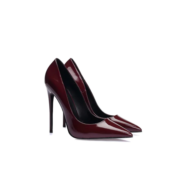 Chic / Beautiful Burgundy Evening Party Pumps 2019 Patent Leather 12 cm Stiletto Heels Pointed Toe Pumps