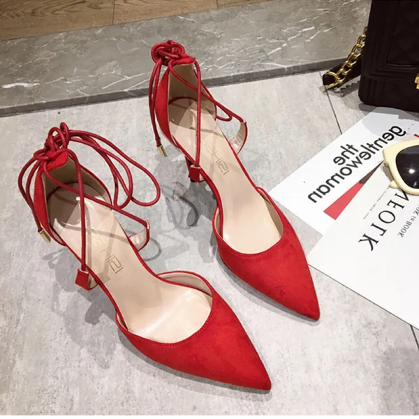 Charmant Schwarz Abend Damenschuhe 2019 Knöchelriemen X-Riemen 10 cm Stilettos Spitzschuh Hochhackige