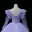 Elegant Lavender Beading Lace Flower Sequins Prom Dresses 2022 Ball Gown Scoop Neck Long Sleeve Prom Floor-Length / Long Formal Dresses