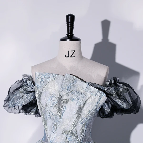 Chic / Belle Gris Robe De Bal 2022 Bustier Gonflée Manches Courtes Paillettes Dos Nu Longue Robe De Ceremonie