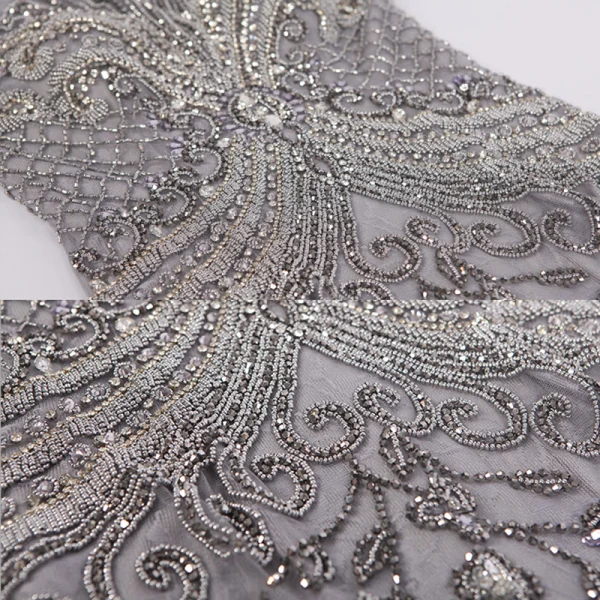 Luxury / Gorgeous Grey Evening Dresses  2020 Trumpet / Mermaid Scoop Neck Handmade  Beading Crystal Rhinestone Pearl Sleeveless Sweep Train Formal Dresses