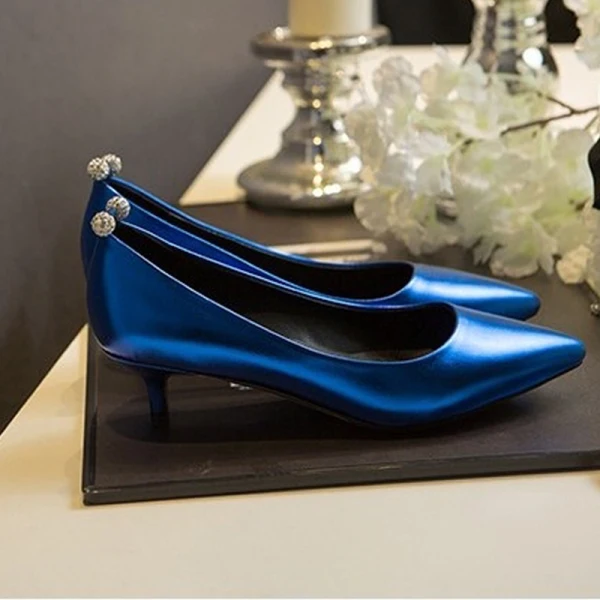 Elegante Silber Abend Pumps 2019 Strass 3 cm Stilettos Low Heel Spitzschuh Pumps