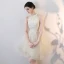 Chic / Beautiful Champagne Homecoming Graduation Dresses 2018 Ball Gown Appliques Lace Scoop Neck Strapless Sleeveless Short Formal Dresses
