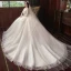 Chic Ivoire Robe De Mariée 2020 Princesse En Dentelle Perlage Étoile Paillettes Perle V-Cou Dos Nu 3/4 Manches Cathedral Train