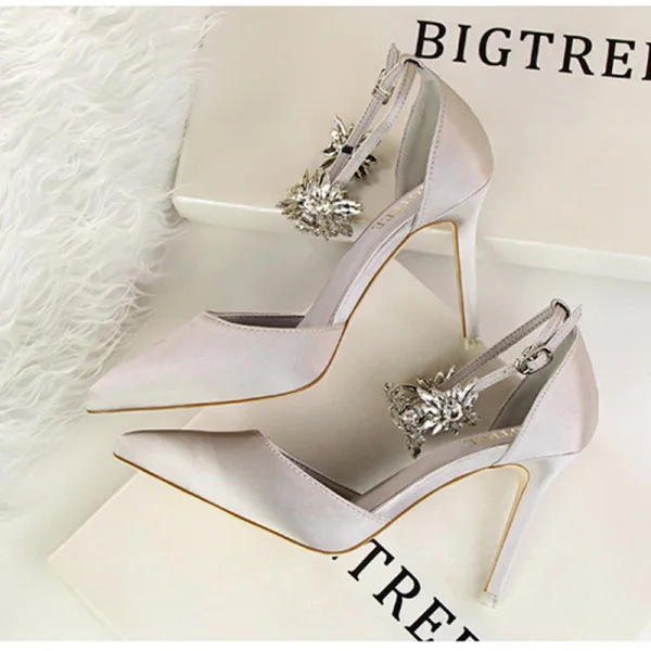 Chic / Beautiful Red Evening Party Womens Shoes 2019 Ankle Strap Rhinestone 9 cm Stiletto Heels Pointed Toe High Heels