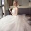 Elegant Ivory Wedding Dresses 2018 Ball Gown Lace Flower Pearl Cascading Ruffles Strapless Backless Sleeveless Royal Train Wedding