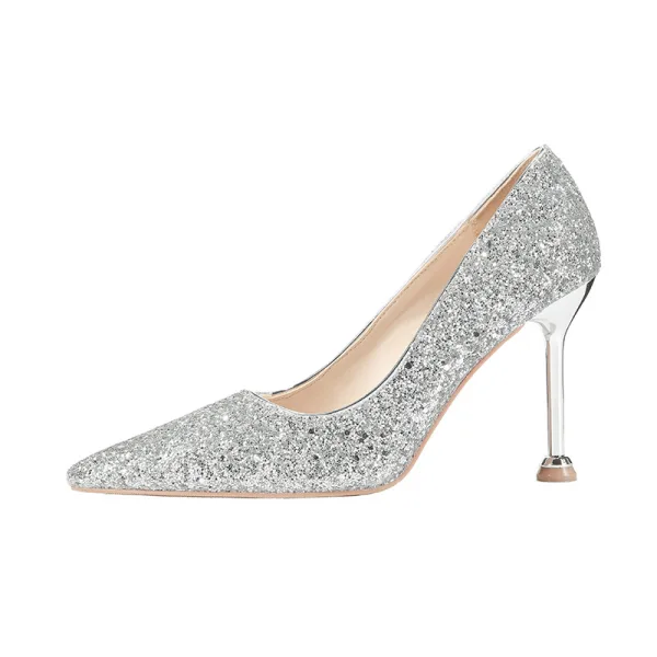 Scintillantes Or Rose Soirée Escarpins 2020 Paillettes 9 cm Talons Aiguilles À Bout Pointu Escarpins