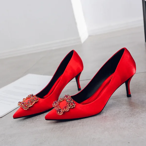 Fashion Ocean Blue Evening Party Pumps 2020 Satin Rhinestone 9 cm Stiletto Heels Pointed Toe Pumps